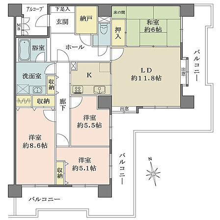 L字バルコニーにつき、開口部の多いお部屋です。