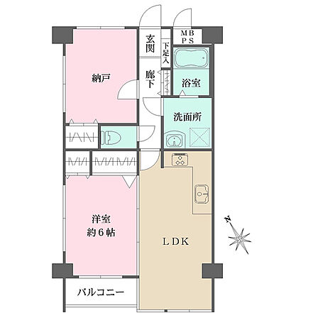 LDK、洋室、納戸は2面採光で明るい空間です。キッチンは短い動線で効率よく作業できるL字型。