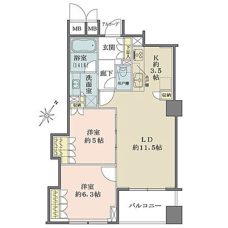 東南向き、全居室収納を備えた機能的な2LDKです。