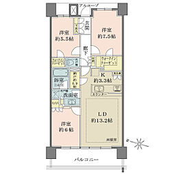 ザ・レジデンス津田沼奏の杜ブロードレジデンス 3LDKの間取図画像