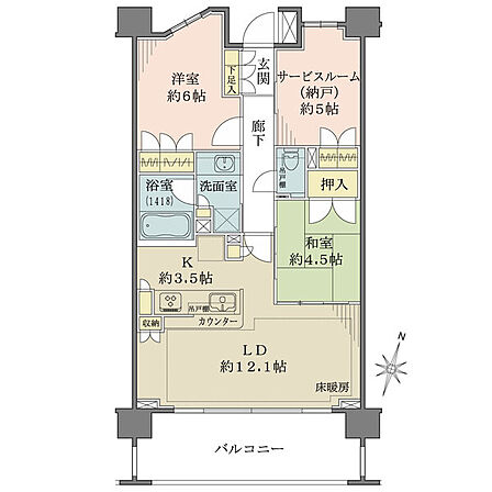 S=サービスルーム(納戸)/2階部分の南向き住戸。LDに和室が隣接しており、一体利用も可能です。