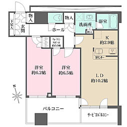 クレストプライムタワー芝 2LDKの間取図画像
