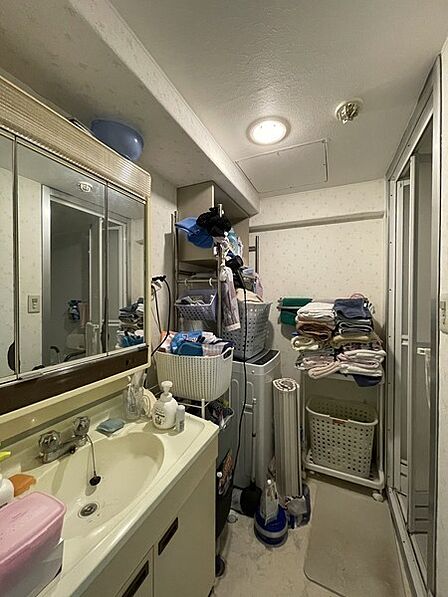 ※販売対象に家具・調度品は含まれません。身支度に便利な3面鏡付き洗面化粧台。ボウルとカウンターに継ぎ目のないデザインです。