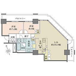 阿波座ライズタワーズフラッグ46 2LDKの間取図画像