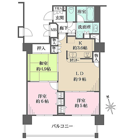 南向きのため、窓から心地良い陽光が差し込みます。LD部分には、寒い季節に嬉しい床暖房付きです。