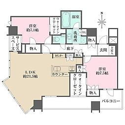 パークタワー北浜 2LDKの間取図画像