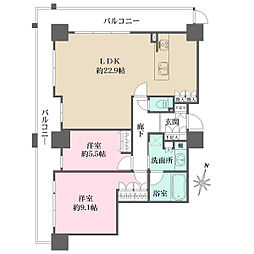 ライオンズタワー神戸元町 2LDKの間取図画像