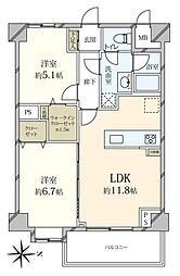 ビクセル文京 2LDKの間取図画像