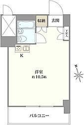茅場町スカイハイツ ワンルームの間取図画像