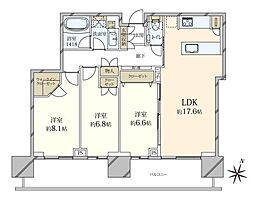 二子玉川ライズタワー&レジデンスタワーウエスト 3LDKの間取図画像