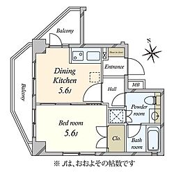 エスコートノヴェル用賀 1DKの間取図画像