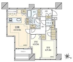 プレミストタワー白金高輪 2LDKの間取図画像