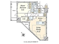 プラウドタワー渋谷 2LDKの間取図画像