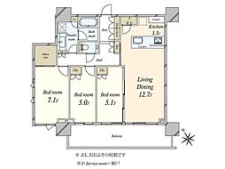 シティタワー新宿 3LDKの間取図画像