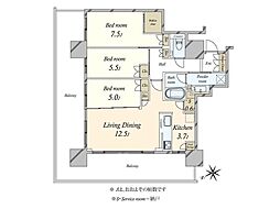 グランドシティタワー池袋 3LDKの間取図画像