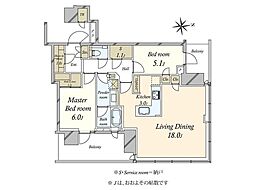 パークシティ中央湊ザタワー 2LDKの間取図画像