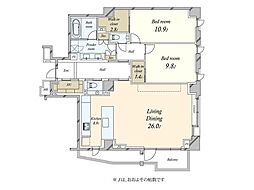 ザ・パークハウスグラン麻布仙台坂 2LDKの間取図画像