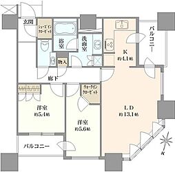 カテリーナ三田タワースイートイーストアーク 2LDKの間取図画像