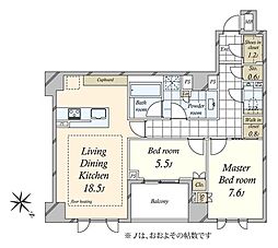 ザ・パークハウス中目黒小川坂 2LDKの間取図画像