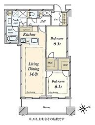 富久クロスコンフォートタワー 2LDKの間取図画像