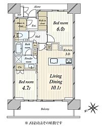 ジオ四谷荒木町 2LDKの間取図画像