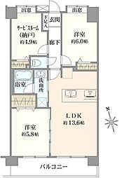 サンティール三鷹サウスウイング 2SLDKの間取図画像