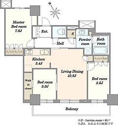 プラウドタワー稲毛 3SLDKの間取図画像