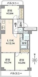 カーサ調布 3LDKの間取図画像