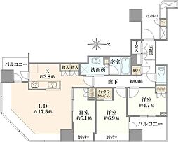 武蔵野タワーズスカイゲートタワー 3LDKの間取図画像