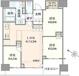 プラウド横浜桜木町 3LDKの間取図画像