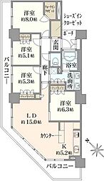 コットンハーバータワーズシーウエスト 4LDKの間取図画像