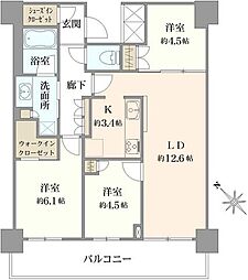 リヴァリエB棟 3LDKの間取図画像