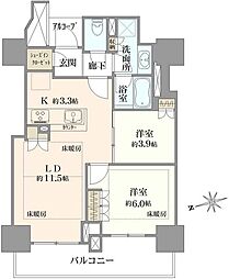 プラウドタワー梅田豊崎 2LDKの間取図画像