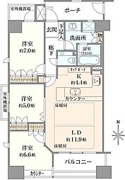 メゾンドール南船場 3LDKの間取図画像