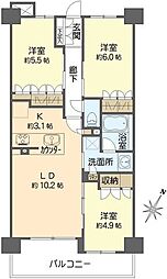レーベン豊中永楽荘ヒルズ 3LDKの間取図画像