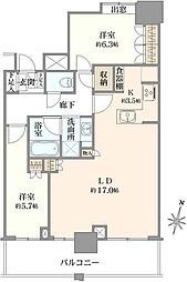 プラウドタワー名古屋栄 2LDKの間取図画像