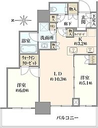 プラウドタワー名古屋栄 2LDKの間取図画像