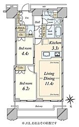 富久クロスコンフォートタワー 2LDKの間取図画像