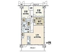 シャルマンフジスマート千里古江台センスオブワンダー 2SLDKの間取図画像