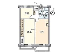 京王めじろ台マンションC棟 2LDKの間取図画像