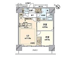 ザ・パークハウス武蔵小杉タワーズ サウス 2LDKの間取図画像