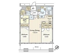 勝どきザ・タワー 2SLDKの間取図画像