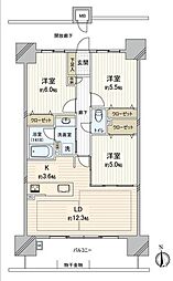 フローレンス昭和町リバーレジデンス 3LDKの間取図画像