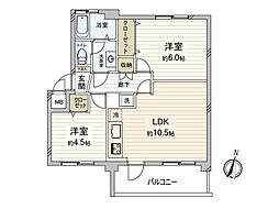 けやき台分譲団地35号棟 2LDKの間取図画像