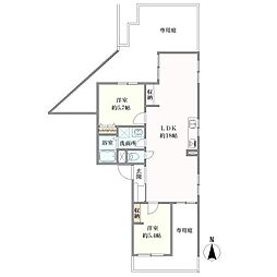 東峰マンション姪浜 2LDKの間取図画像