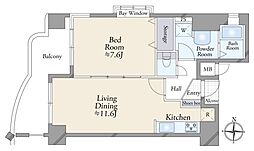 デ・リード河原町 1LDKの間取図画像