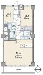 広尾マンション 2LDKの間取図画像