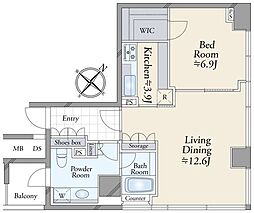 マジェスタワー六本木 1LDKの間取図画像