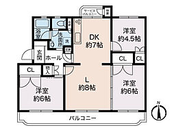 グリーンハイムいずみ野16号棟 3LDKの間取図画像