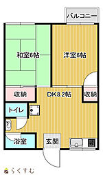 北園ハイツ 2DKの間取図画像